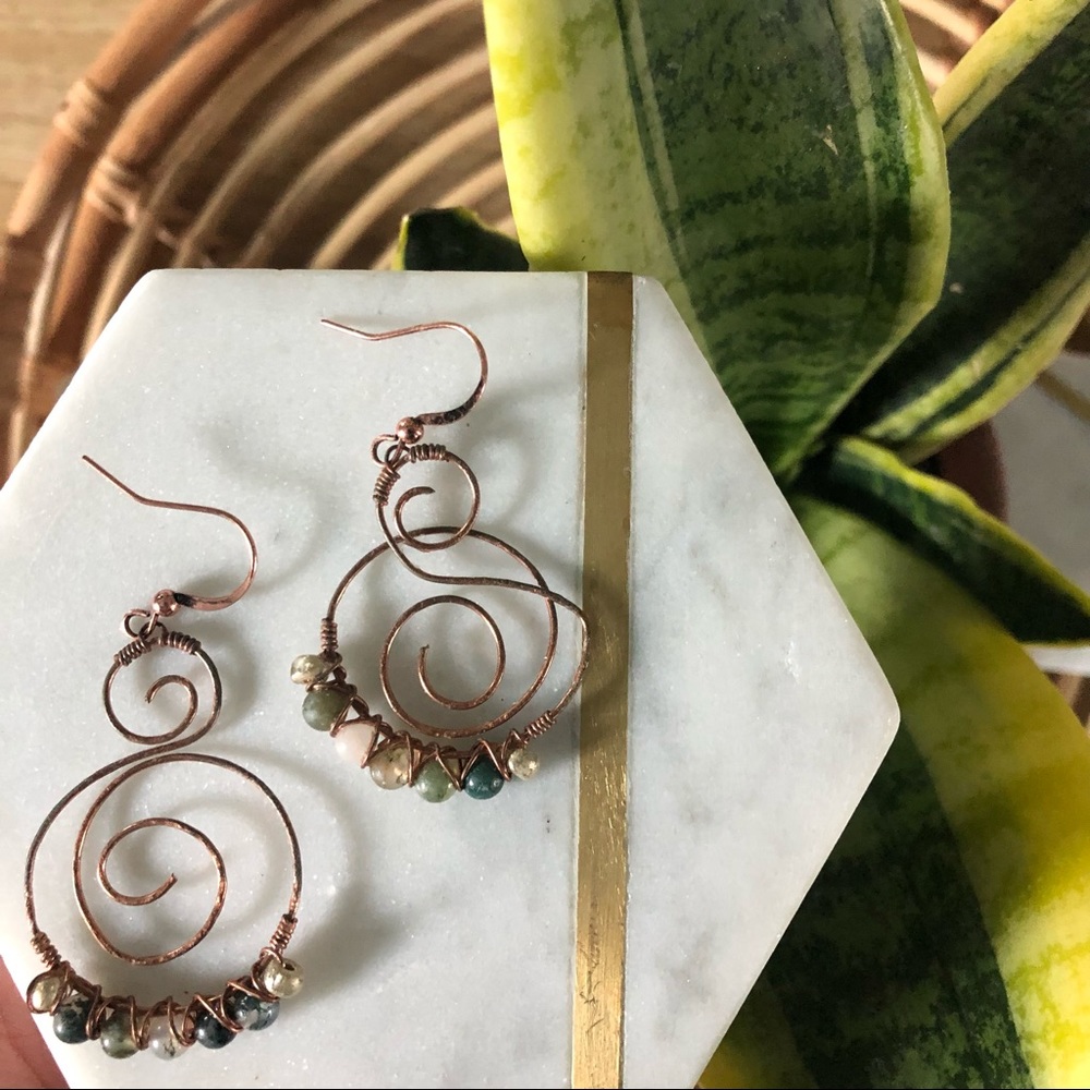 Hand Made Earrings Bronze with Stones